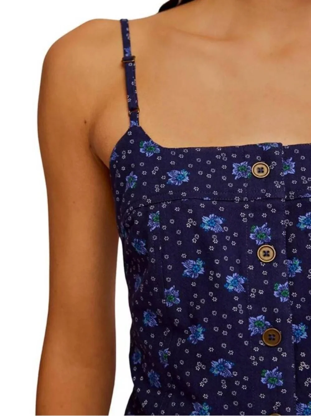 Free People Maddie Floral Button Printed Tunic in Navy Blue Combo size medium